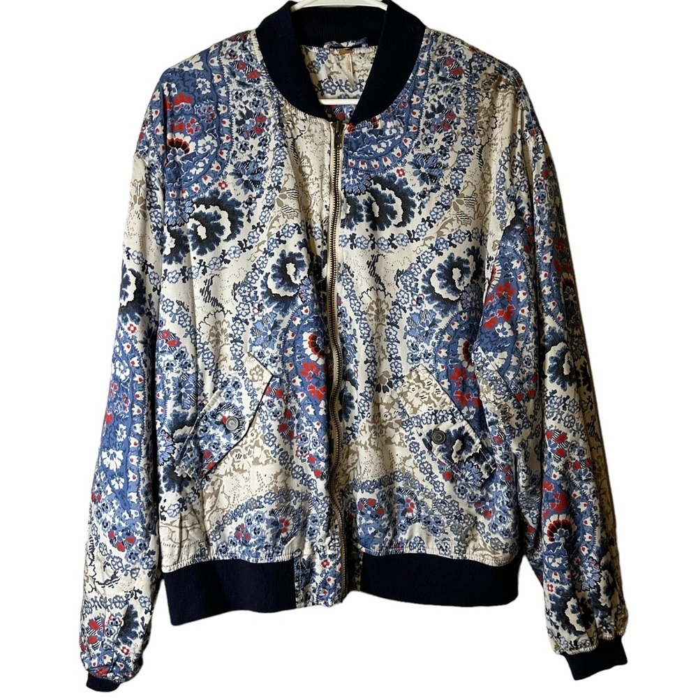 Free People Daytrip Floral Paisley Bomber Jacket Tencel Zip Front Large OB548451